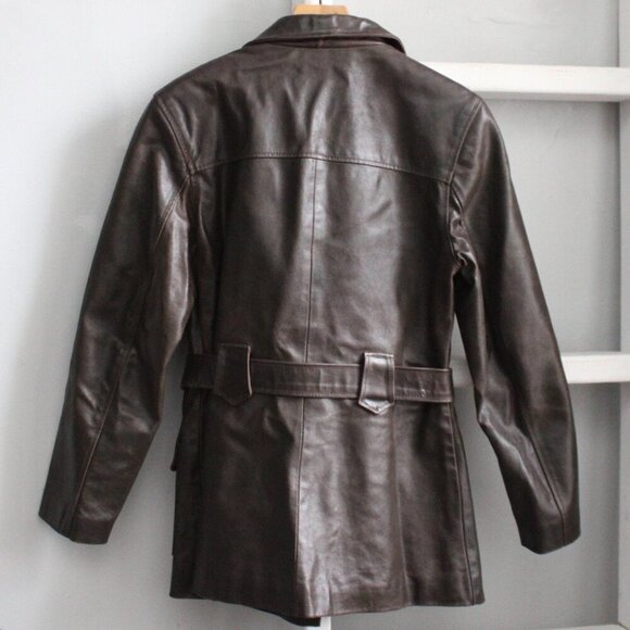 Jim and Marylou Vintage Brown Button Collar Waist Belt Tie Leather Jacket Small - Picture 2 of 5